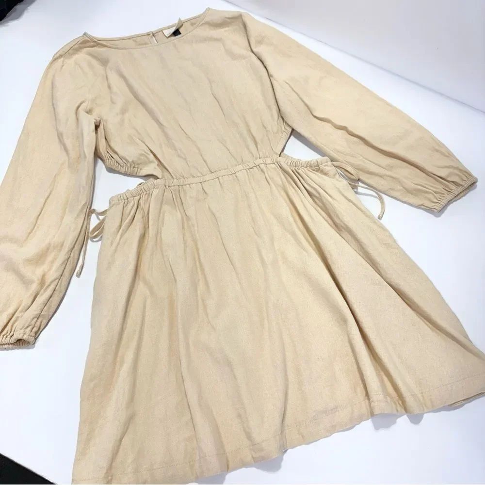 Universal Thread Linen Cutout Fit & Flare Dress Size XL Long Sleeve Tan Beige - Picture 7 of 12